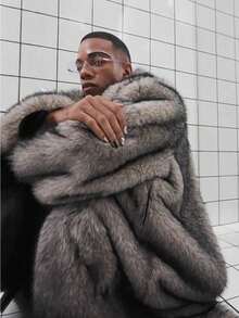 Artificial Wool Long Thermal Men's Lapel Long Coat Winter Windproof Warm Trench Coat Coat Coat - Xám - Xem 3