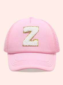 1顶儿童粉色26字母网眼棒球帽，男女通用幼儿遮阳帽，适合户外活动和日常佩戴，防紫外线 - 金標-粉海綿帽 - 查看 76