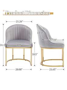 Velvet Dining Chairs Set Of 2 , Upholstered Dining Room Chairs With Golden Metal Legs, Modern Mid Century Round Kitchen Chairs With Curved Backrest Reading Chair . Mueble De Sala,Desk Chair,Comfortable Sillas - 灰色 - 查看 7