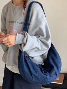 peach tree Denim Canvas Tote Bag, Women's Vintage Minimalist Style Shoulder Bag, Large Capacity Foldable Crossbody Bag For Daily Commute, Shopping, Travel, Party, Cosmetic Storage, Girlfriend/Birthday Gift, Fashion Accessory