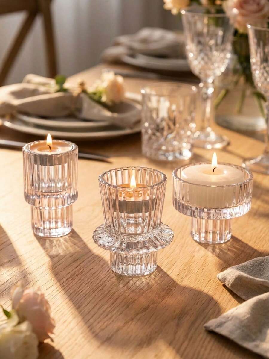 1pc/Set Glass Candle Holder, Elegant Multi-Color Glass Candle Holder, Reversible Design, European Style Romantic Candle Holder For Candlelight Dinner, Wedding Anniversary, Birthday Party, Holiday Party
