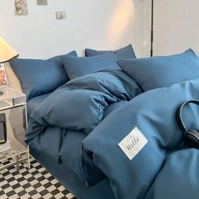 1pc Solid Color Washed Cotton Duvet Cover, Soft Fabric, Bedding Duvet Cover, Soft & Comfortable Breathable, Suitable For Hotel Bedroom And Guest Room (1 Duvet Cover Only, Comforter And Pillow Cases Not Included)