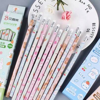 10pcs/20pcs Cute Cartoon Pencils, (10pcs Per Box) Random Colors And Styles, High-Quality Creative Student Stationery, HB Pencils, Smooth Writing, Built-In Eraser, Suitable For Exams, Sketching And Drawing, Professional Art Pencils, Office Signing Supplies, Great Gift For Family, Friends, Coworkers, School Supplies