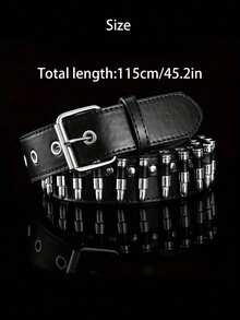 1PC Rivet Punk Belt PU Leather Bullet Belt Fashion Joker Punk Style Bullet Belt New Ladies Personalized Decorative Belt Summer, School Fall, Autumn, Halloween - Black - View 5