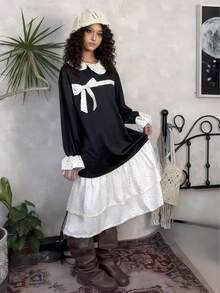 فستان بتصميم فضفاض مرقع بنقاط بولكا على طراز هاراجوكو، مناسب للارتداء اليومي والكوسبلاي والحفلات وحفلات الشاي بعد الظهر وجلسات التصوير والمواعيد وعيد الحب - متعدد الألوان - مشاهدة 6