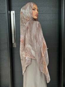 1 chiếc khăn choàng nữ kiểu Bohemian họa tiết màu nước bằng vải chiffon, khăn trùm đầu Hồi giáo phù hợp để sử dụng hàng ngày, mùa thu. - Màu xám kaki - Xem 3