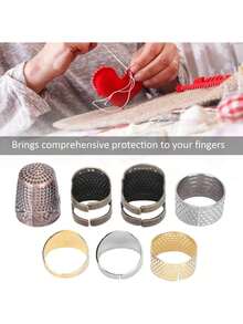 EstiloJuego De Dedal De Costura Vintage De 7 Piezas, Latón De Costura Dedal Ajustable Protector De Punta De Los Dedos Para Bordado Manualidades Accesorios De Costura DIYVersión mejorada - 1 - Ver 3