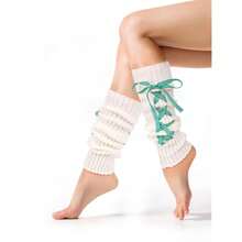 Women's Y2K 80s Leg Warmers Socks Rib Knit Boot Socks,OneSize,GreenWhite - GreenWhite - View 3