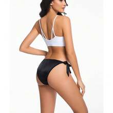 Women Silk Panties Lightweight Briefs Smooth Breathable Satin Bikini,Sexyys Tie-Side Underwear Daily Fit Comfort,Black - 黑色 - 查看 3