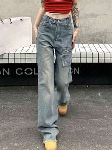 Women's Casual Loose Cargo Denim Pants