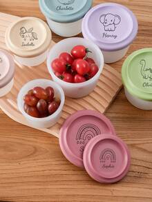 2 piezas de cajas de almacenamiento de alimentos redondas de silicona con impresión bajo demanda para bebés, con tapas, vajilla esencial para bebés, regalos, caja de cena portátil para bebés - Multicolor - Ver 6