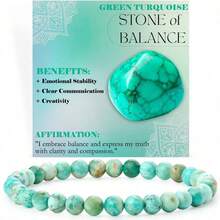 1PCS   6mm Natural Stone Obsidian Amazonite Bead Bracelet With Elastic Cord And Card - Turquoise - View 2