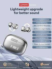 Lenovo RS119 Fashionable Bluetooth Headphones, LED Power Display, High-Quality Audio For Daily Music Listening, Low Latency For Gaming, Long Battery Life, Comfortable Fit, Compact Wireless Earphones Compatible With Android, IOS, PC, Great Gift - trắng - Xem 1