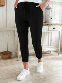 Colanți cu buzunar în culori solide pentru femei, mărime plus, minimalisti, versatili, pentru naveta zilnică