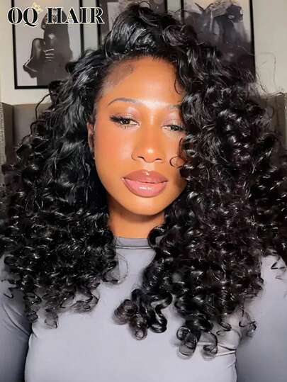 OQ 16-26 Inch 180% Density Natural Color Wearable Wig, Comes With Curling Iron, Smooth Straight Base, Flexible Fit, No Glue Or Wig Cap Needed, Natural Hairline, Suitable For Beginners, Seamless Flip Wig, Suitable For Halloween And Christmas