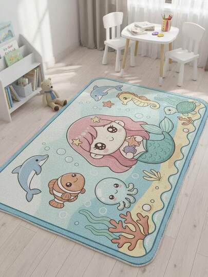 1件装美人鱼卧室装饰地毯，海底世界小地毯，玩具房字母地毯，家居装饰，客厅地毯，卧室地毯，户外地毯，可水洗地毯