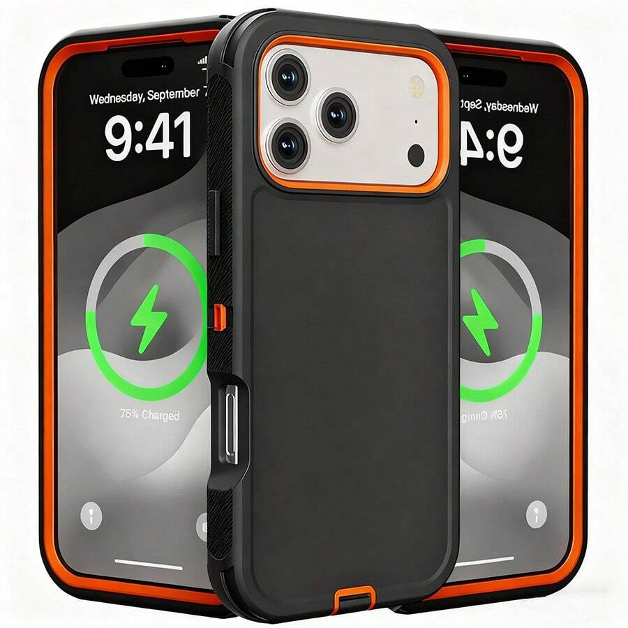 Suitable 17/16/15/14/13 Series Three-Layer Thickened Heavy-Duty Protective Case, Heavy-Duty Anti-Fall Full-Body Strong Shockproof Three-Layer Sturdy Protective Mobile Phone Case, 3-In-1 Sturdy And Durable Protective Case, Halloween, Christmas, Easter And Thanksgiving, Perfect Male/Girlfriend Holiday And Birthday Gift Selection - Cam Đen - Xem 1