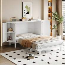 Schrankbett 140 X 200 Cm, Wandbett Mit Lattenrost, Wandklappbett, Vertikales Schrankbett Mit Lattenrost, Mit Staufächern, Rattan-Design, Holzbetten, Jugendbetten, Einzelbetten,Weiß - White - View 1