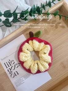 1个手工钩编苹果螺旋花朵装饰发圈，波西米亚风发饰，情人节发圈，马尾辫发带，发箍，秋冬季，发圈，橡皮筋，发绳 - 黃白色 - 查看 3