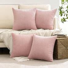[Free Shipping]MIULEE Boho Farmhouse Throw Pillow Covers 18x18 Inch Set Of 4 Mordern Nordic Cushion Covers Soft Corduroy Home Decor For Couch Bed Sofa Living Room Pink - 粉紅色,18英寸x18英寸,4件裝 - 查看 3