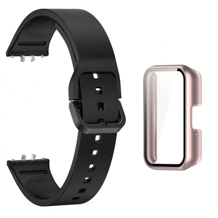 Quick-Release Silicone Wristband + Case Kit For Galaxy Fit 3 Smartwatch - ORO ROSA/NEGRO - Ver 1