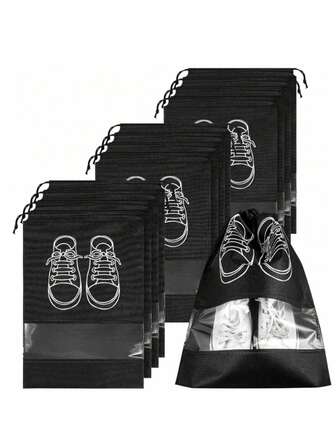 20pcs Shoe Storage Bags, Dust-Proof Shoe Bags, Shoe Covers, Shoe Storage Bags, Drawstring Closure Transparent Travel, Outdoor, Outing Non-Woven Fabric Shoe Bags, Anti-Dust, Anti-Moisture