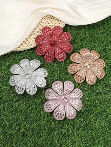 1pc Rhinestone Oversized Flower Hair Clip, Elegant Bun Hairstyle Accessory For Women, Claw Clips, Hair Slide, Hair Barrettes