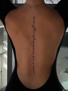 1 Piece Of Herbal Sexy Back Art Phrase Decorative Temporary Tattoo Sticker, Suitable For The Back, Legs, Arms And Other Parts, Ideal For Fashion-Conscious People To Use On Valentine's Day. It Can Last For 1-2 Weeks. - Black - View 4