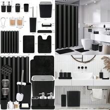 Bathroom Accories Set - 25PC Black Bathroom Set Bathroom Set With Shower Curtain And Rugs Black Shower Curtain Set Bathroom Rugs - ĐenBạc - Xem 1