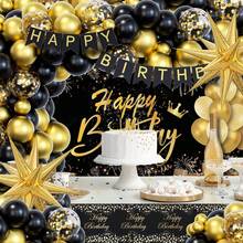 110 pièces Kit d'arche de ballons noir et or, comprenant des ballons étoiles d'explosion en feuille et des ballons en latex noir et or. Convient pour les fêtes d'anniversaire, les anniversaires, les rassemblements, les enterrements de vie de garçon, les cérémonies de remise des diplômes et diverses autres décorations de fête. - Multicolore - Voir 5
