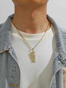 1件男士奢华嘻哈风锆石圣像吊坠项链，微镶锆石3D圣犹达雕像吊坠项链，适合宗教场合和嘻哈时尚装扮 - 金黃色 - 查看 2