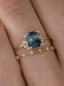 1/2枚情侣戒指，简约时尚深蓝色戒指，镂空水钻多色戒指，石英晶体离子戒指，排毒戒指，精致简约女士戒指 - 彩色 - 查看 19