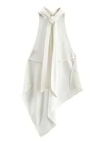 Women Y2k Satin Halter Neck Tops Open Back Silk Tank Top Asymmetrical Cami Going Out Tops Pink/Black/White Elegant Camisole Tops Summer Party Club Streetwear Rave Outfit Concert Outfit - 白色 - 查看 4