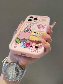 SpongeBob SquarePants 1个卡通花朵图案海绵宝宝脸部打孔防摔手机壳保护套，兼容三星/苹果17/16/15/14/13/12/11 Pro Max/12 Pro/14 Plus及其他型号 - 彩色 - 查看 7