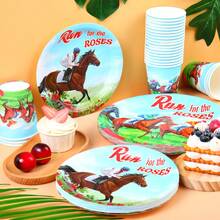 Racing Horse Disposable Tableware Set, 7/9 Inch Party Plates, Disposable Paper Plates And Cups Suitable For Holidays, Weddings, Engagements, Weddings, Birthdays, Parties, Celebration Events - Multicolor - View 3