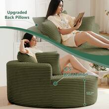 55"L Oversized Round Chaise Longue Chair Indoor, Corduroy Sponge Single Sofa, Oversized Round Chairs, Modern Sleeper Chair For Living Room,Projection Room, Wide Armrest Chairs Black - màu xanh lá - Xem 6