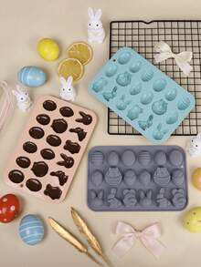 1pc Creative 18-Cavity Silicone Cake Mold, Easter Dinosaur Egg & Rabbit Shaped Silicone Cake, Ice Cream, Pudding, Jelly, Soap, Baking Mold DIY Tool