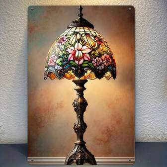 Lampada da tavolo in vetro floreale vintage - 20x30 cm, design in vetro colorato con base in bronzo ornamentale, ideale per casa, camera da letto, caffè, bar, decorazione da parete, decorazione per la stanza.