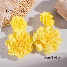 1 Pair Fashion Polyester Fiber Large Flower 3D Realistic Flower Earrings Suitable Women's Prom Party Gifts Friends - 黃色 - 查看 9