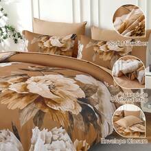 7 Piece Brown Floral Comforter Set Full/Queen/King Size Bed In A Bag,Flowers Printed On Light Comforter Set With Sheets, Soft Microfiber Botanical Bedding Set For Wedding Items,Home Bed Room Decor,Easter Gifts,Mothers Day Gift,All Season - Nâu 0870 - Xem 4