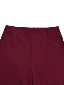 Solid Color Sleeveless V-Neck Cropped Top Paired With Slim Fit Pants, Decorated With Metal Ring Pattern. Fashionable 2-Piece Set, Essential For Women, Perfect For Birthday Parties And Weddings. Spring Party - Burgundy - View 7