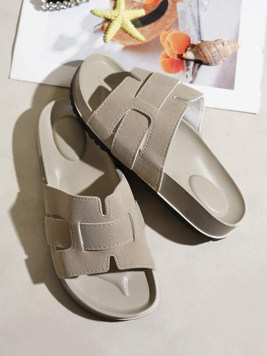 Women's Fashion Flat Open Toe Slippers, Versatile For Home, Beach, Spring/Summer - Beige - View 1