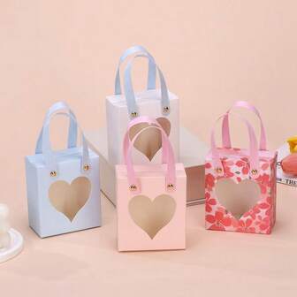 15 adet/10 adet/5 adet Premium Altın Yaldızlı Sakura Çiçeği ve Kalp Şeklinde Kesimli Saplı Hediye Kutuları, Doğum Günü Partisi, Düğün, Kutlama, Sevgililer Günü, Takım Oluşturma ve Diğer Parti Hediyeleri İçin Uygun, Şeffaf Pencereli Ambalaj Kutuları