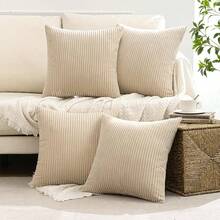 [Free Shipping]MIULEE Boho Farmhouse Throw Pillow Covers 18x18 Inch Set Of 4 Mordern Nordic Cushion Covers Soft Corduroy Home Decor For Couch Bed Sofa Living Room Beige - 米色,18英寸x18英寸,4件裝 - 查看 3