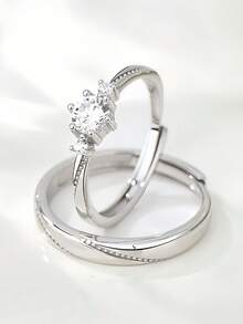Bộ 2 nhẫn đôi, nhẫn hở Cubic Zirconia sáng bóng tối giản sang trọng, thích hợp cho lễ đính hôn, đám cưới, quà tặng ngày lễ tình nhân cho các cặp đôi - Hộp quà tinh tế nhẫn vàng - Xem 6