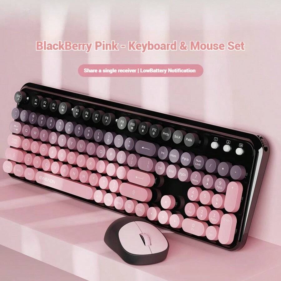 EWEADN Wireless Silent Keyboard And Mouse Combo With Low Battery Indicator, Cute Colorful Gradation Design, Battery Operated, 2.4G Stable Connection, Ergonomic, Compact, For Office Work And Gaming On PC/Laptop/Recording Setup