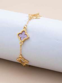 1pc Hollow 4-Leaf Clover Bracelet, Sweet & Cute Design, Suitable For Girls (No Gift Box) - Purple - View 2