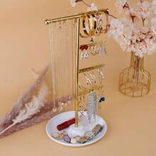 قاعدة معدنية لعرض المجوهرات مع صينية - حامل لعرض القلائد والأقراط والأساور - مثالي للرحلات الشمسية - هدية مثالية لعيد الحب والكريسماس، مناسب أيضًا لتنظيم المنزل أو بيع المجوهرات