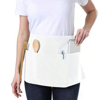 新款防水防污黑色腰围围裙，适用于服务员、餐厅、酒店、厨房