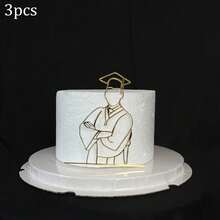 1个/3个金色亚克力人像毕业蛋糕装饰插牌，适合毕业派对DIY蛋糕装饰 - 彩色 - 查看 14
